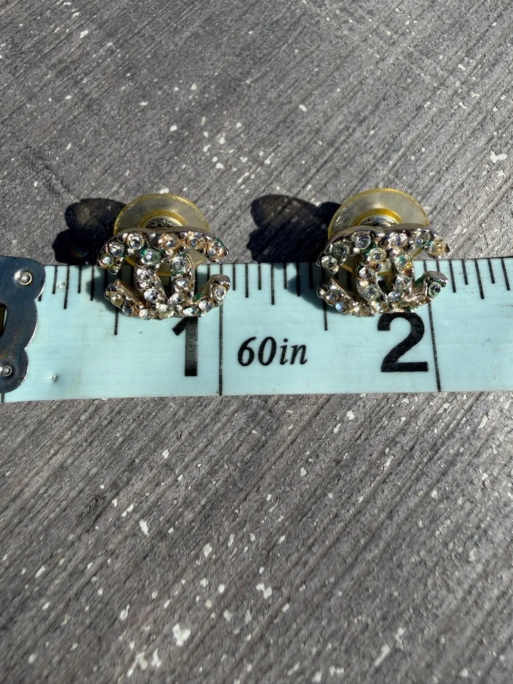 CHANEL Vintage Crystal Double C Stud Earrings - Clear Crystal and Silver Tone - Picture 10 of 10